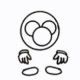 a black and white drawing of a smiley face with two hands and a circle .
