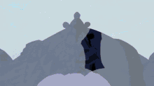 a silhouette of a person standing on top of a snow covered hill
