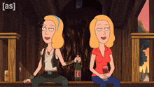 a cartoon of two women sitting next to each other with the words [ as ] visible