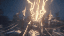 a blurry picture of a lightning bolt coming out of a tower
