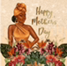 a woman wearing a turban is surrounded by flowers and leaves on a mother 's day card .