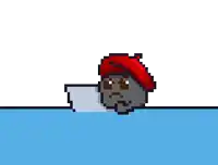 a pixel art character with a red hat and a bat