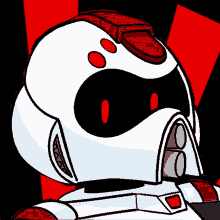 a cartoon drawing of a robot with red eyes and a black background