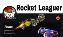 a rocket league logo with a yellow car on it