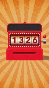 a red slot machine with the numbers 1326 on the screen