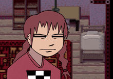 a pixel art drawing of a girl making a funny face