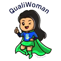 a cartoon of a woman in a cape giving a thumbs up with the words quali woman behind her
