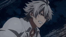 a man with gray hair and earrings is looking angry