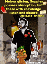 an ad for abhijit naskar llc shows a man standing in front of a watermelon