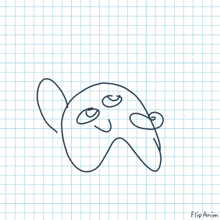 a drawing of a cat on a piece of graph paper with flipanim written on the bottom right
