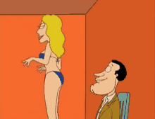 a cartoon woman with blonde hair and pink lips is making a surprised face with her mouth open .