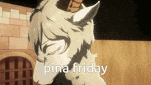 a cartoon drawing of a goat with the words pina friday above it