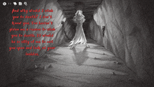 a drawing of a woman in a cave with the words and why would i stab you to death written above her