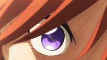 a close up of a person 's eye with a purple iris