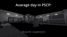 a black and white photo of a building with the words " avarage day in pscp "