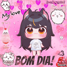 a picture of a girl with a shirt that says bom dia