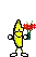 a pixel art illustration of a banana holding a bouquet of flowers .