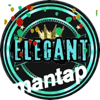 a logo for elegant mantap with a crown and balloons in the background