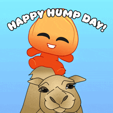 a happy hump day greeting card with a camel and a cartoon character
