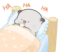 a cartoon of a cat laying in a bed with ha ha ha written on the bottom