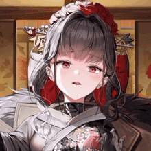 a close up of a girl 's face with a red rose in her hair that says ' i love you ' on it