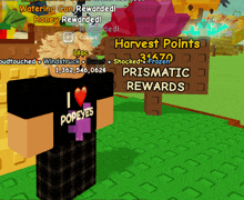 a person standing in front of a sign that says " harvest points "