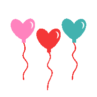 three balloons in the shape of hearts are floating in the air
