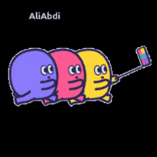 a cartoon of three octopus taking a selfie with the name aliabdi on the bottom