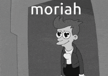 a cartoon character with hearts in his eyes and the word moriah on the bottom