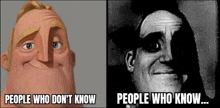 a cartoon character is smiling next to a black and white photo of a man with glasses .