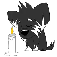 a cartoon dog is sitting next to a candle with a yellow flame