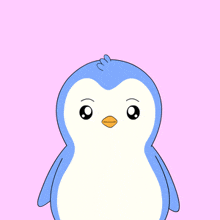 a penguin holding a sign that says hello on it