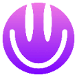a purple smiley face with a white outline is on a white background .