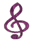 a purple treble clef with a silver outline on a white background