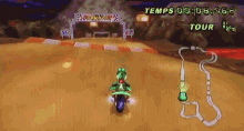 a video game screen shows a person riding a motorcycle on a dirt track and the time is 0:08