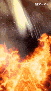a picture of a fire with the words capcut at the bottom