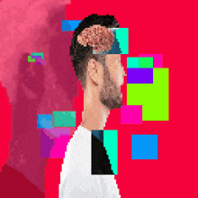 a pixel art of a man 's head with a brain on it