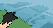 a cartoon drawing of a person standing on a cliff