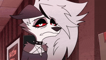a cartoon drawing of a wolf with a sign that says suiter service on it