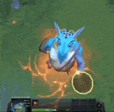 a screenshot of a video game shows a blue monster holding a gold cup
