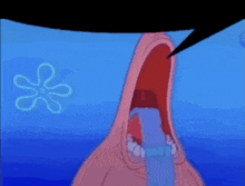 patrick star from spongebob squarepants is crying with a speech bubble .