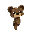 a pixel art of a teddy bear in a robot costume flying through the air .