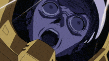 a close up of a person 's face with a yellow helmet on