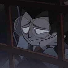 a cartoon of a man wearing glasses looking out a window