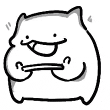 a black and white drawing of a cat with a smiley face .