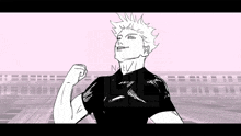 a black and white drawing of a man flexing his arm