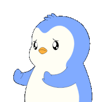 a blue and white penguin with an orange beak is standing in front of a white background
