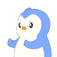 a blue and white penguin with an orange beak is standing in front of a white background