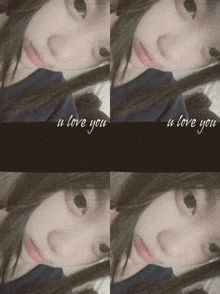 a girl 's face is surrounded by the words " u love you " on a black background