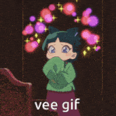 a gif of a little girl with the words vee gif in the bottom right corner